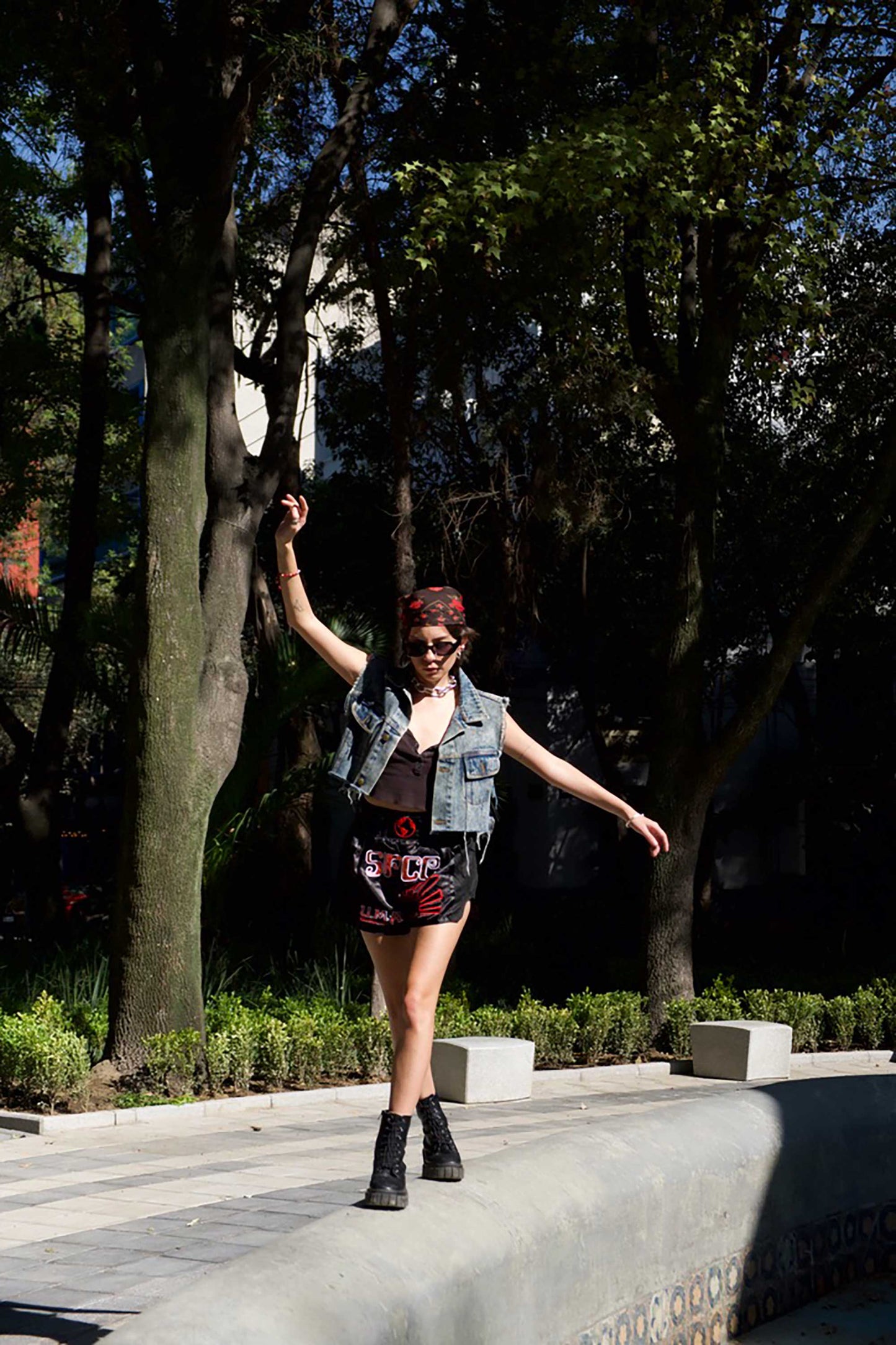 Space Muay Thai Shorts (Black/Red)