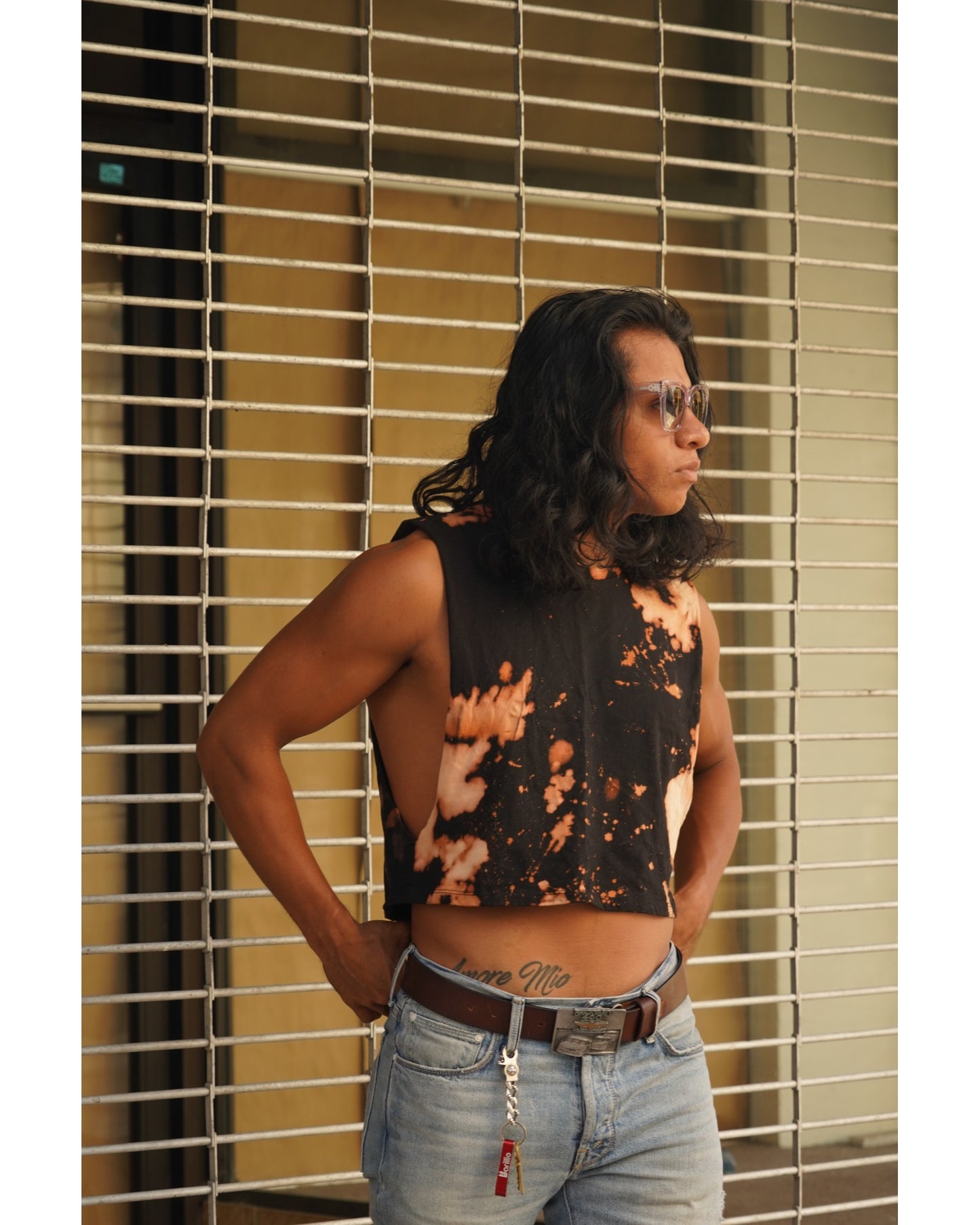 Space tie-dye Muscle Crop Top (Black/brown)