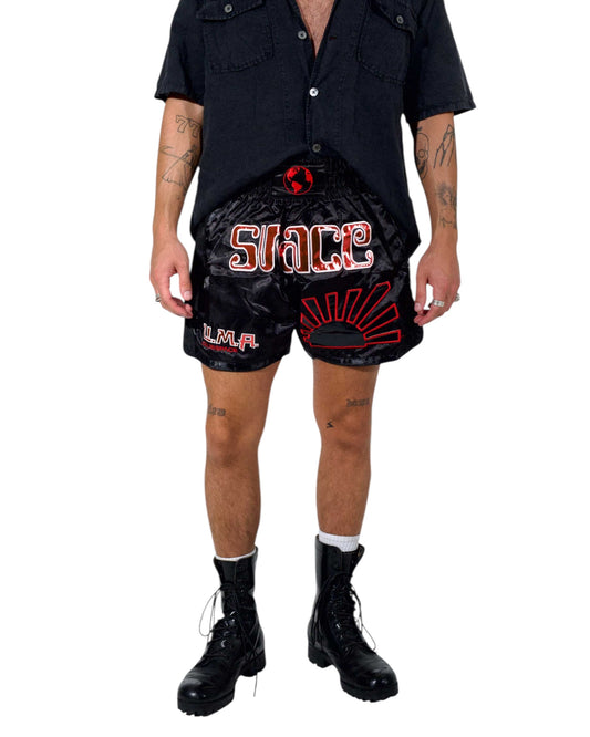 Space Muay Thai Shorts (Black/Red)