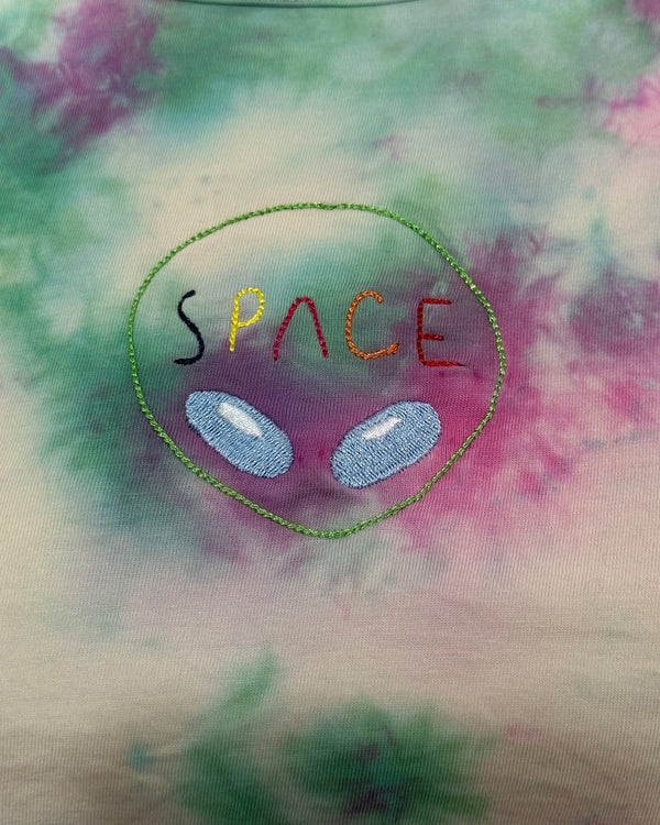 Space tie-dye Crop Top (Ivory/green/pink)