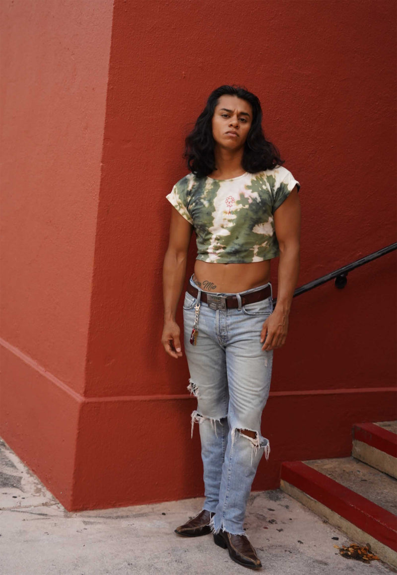 Space tie-dye Crop Top (Ivory/Green)