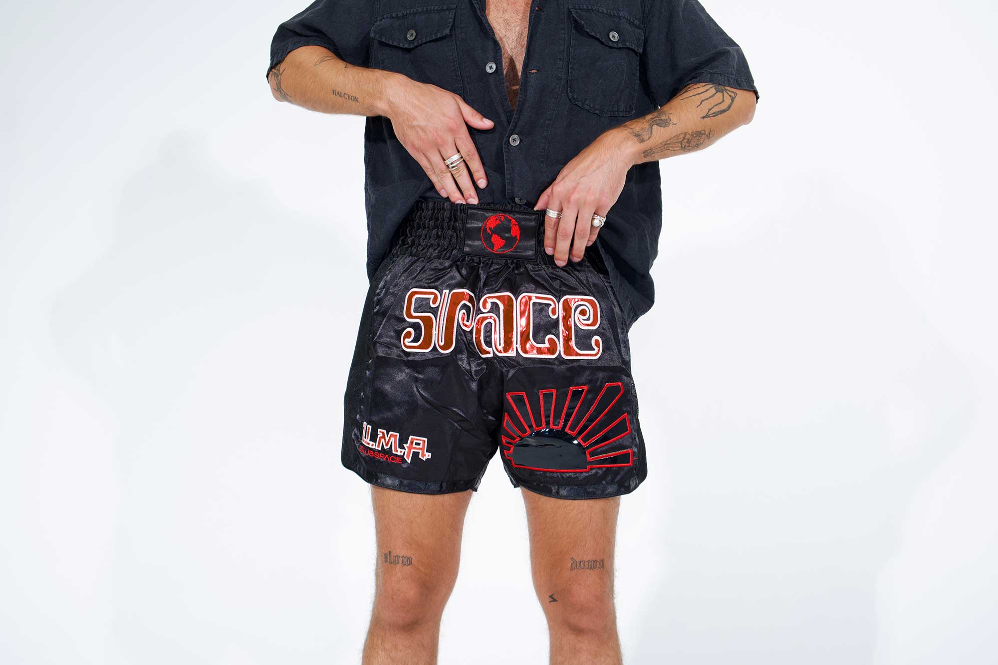 Space Muay Thai Shorts (Black/Red)