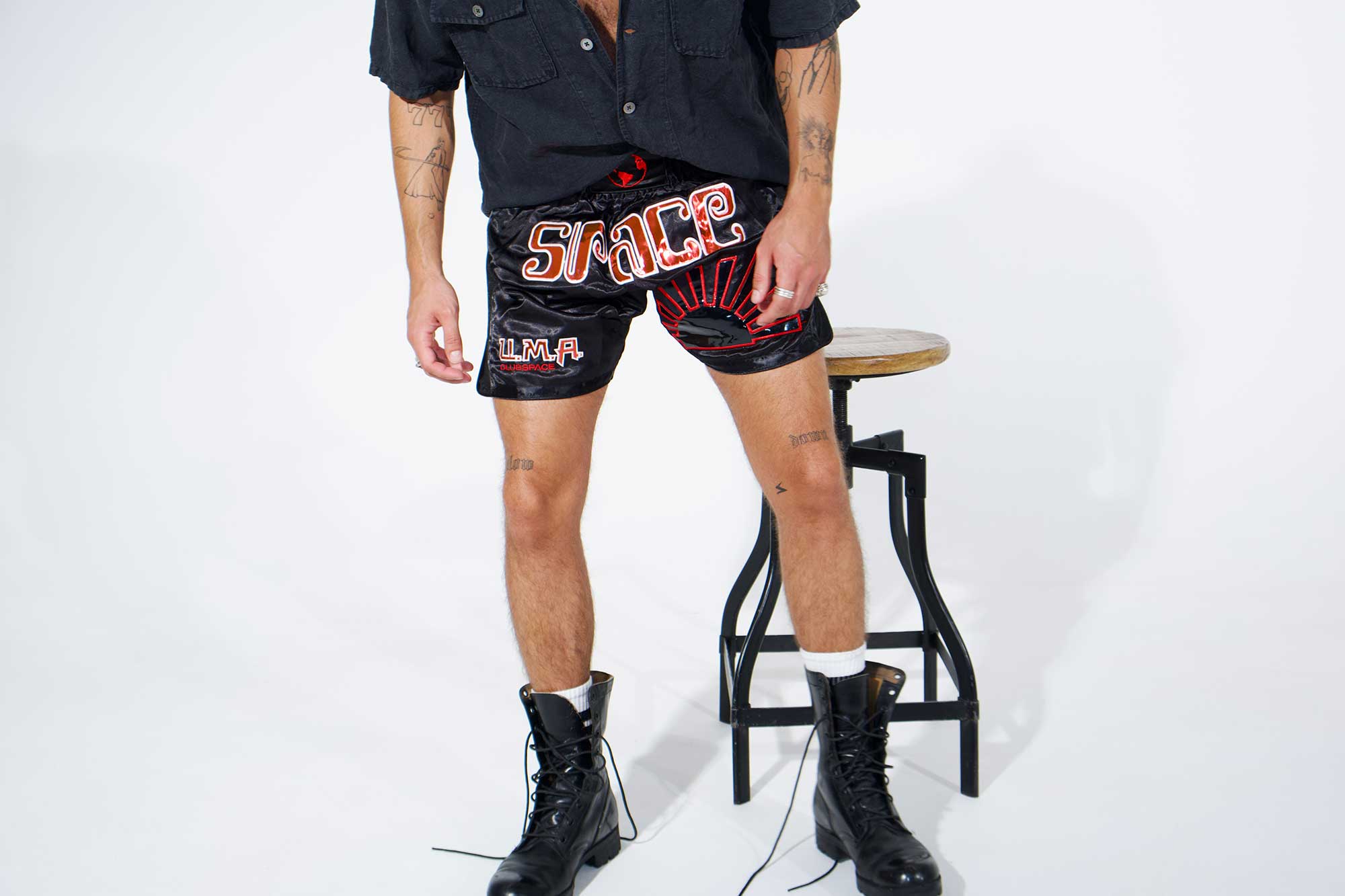 Space Muay Thai Shorts (Black/Red)