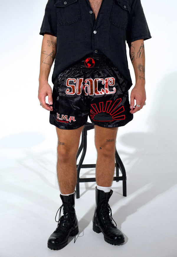 Space Muay Thai Shorts (Black/Red)
