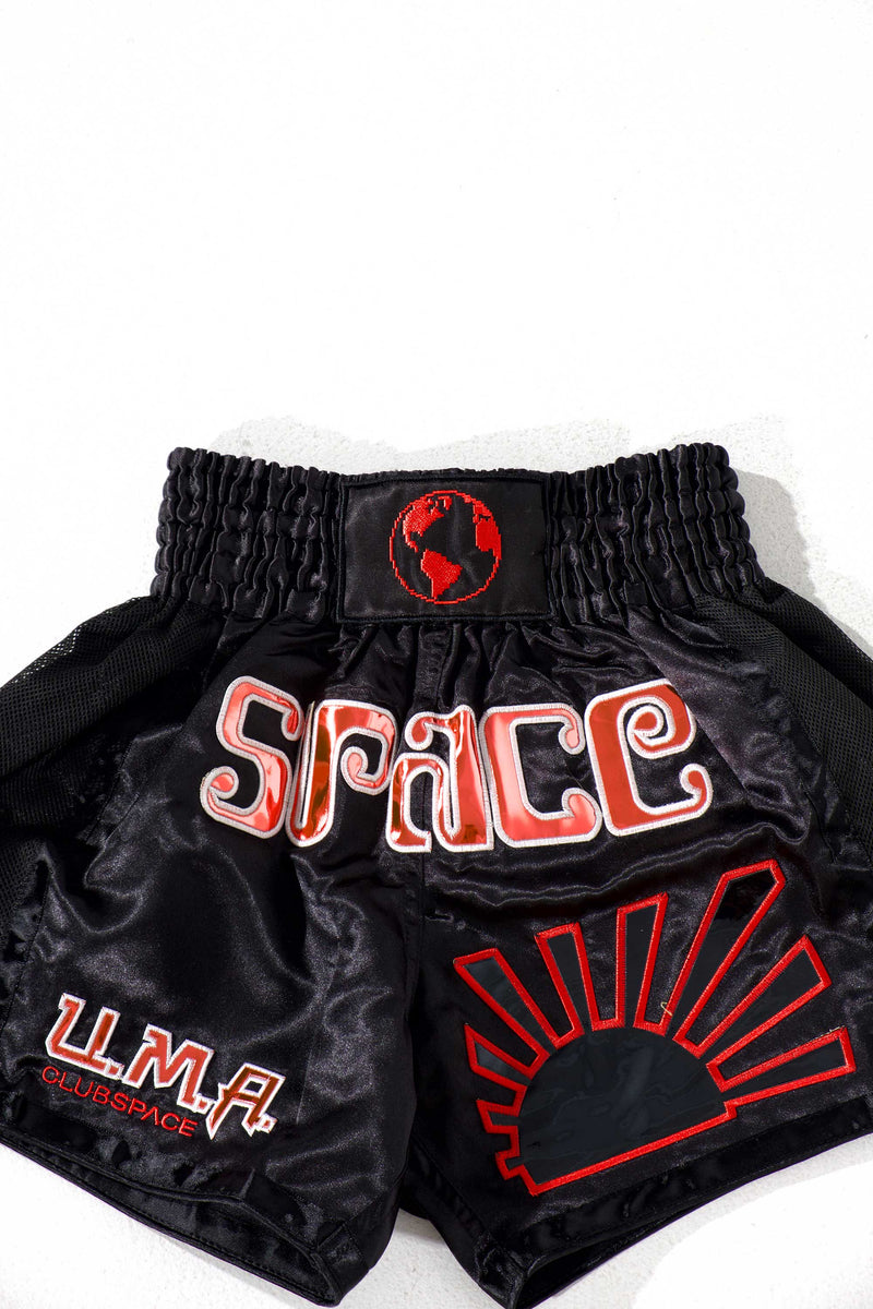 Space Muay Thai Shorts (Black/Red)