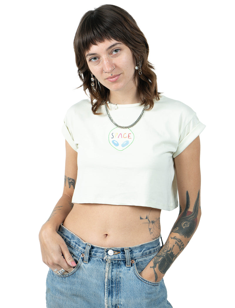 Space Roll Sleeve Crop (Ivory)