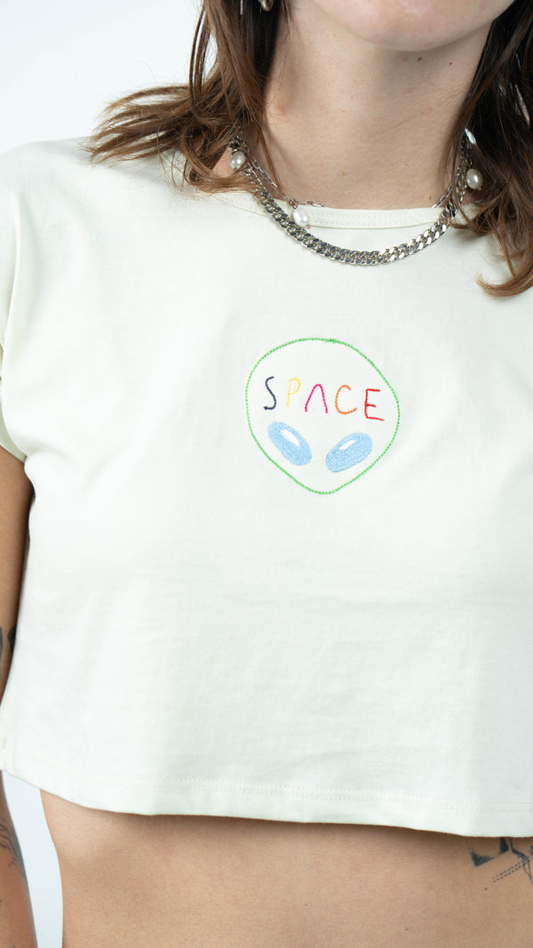 Space Roll Sleeve Crop (Ivory)
